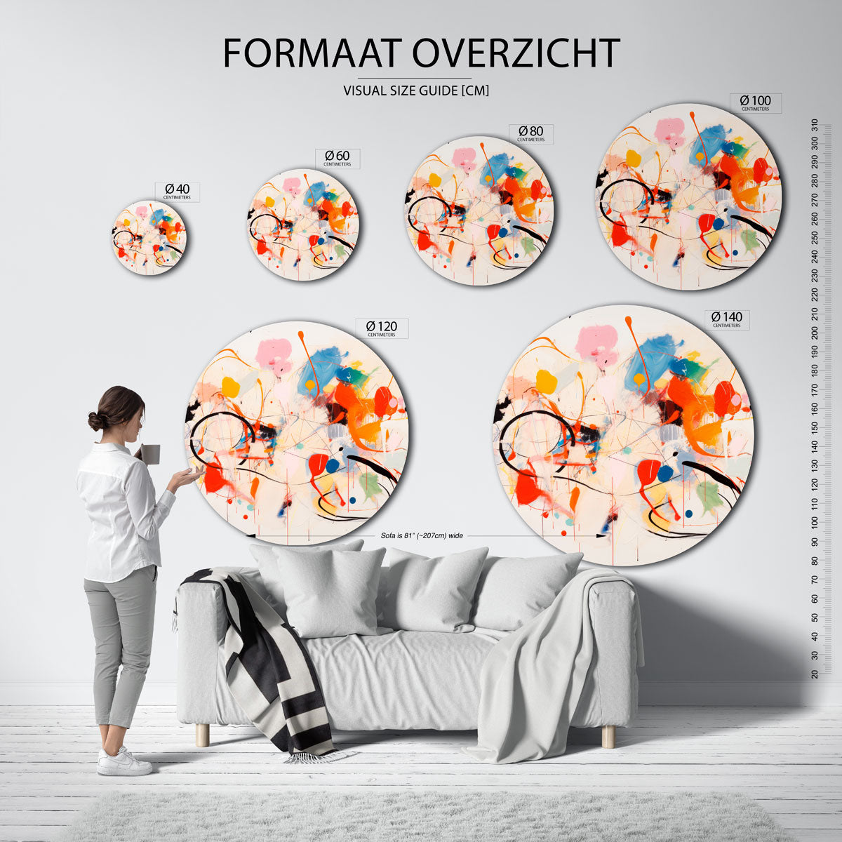Abstracte vormen – kleurrijke wandkunst als muurcirkel