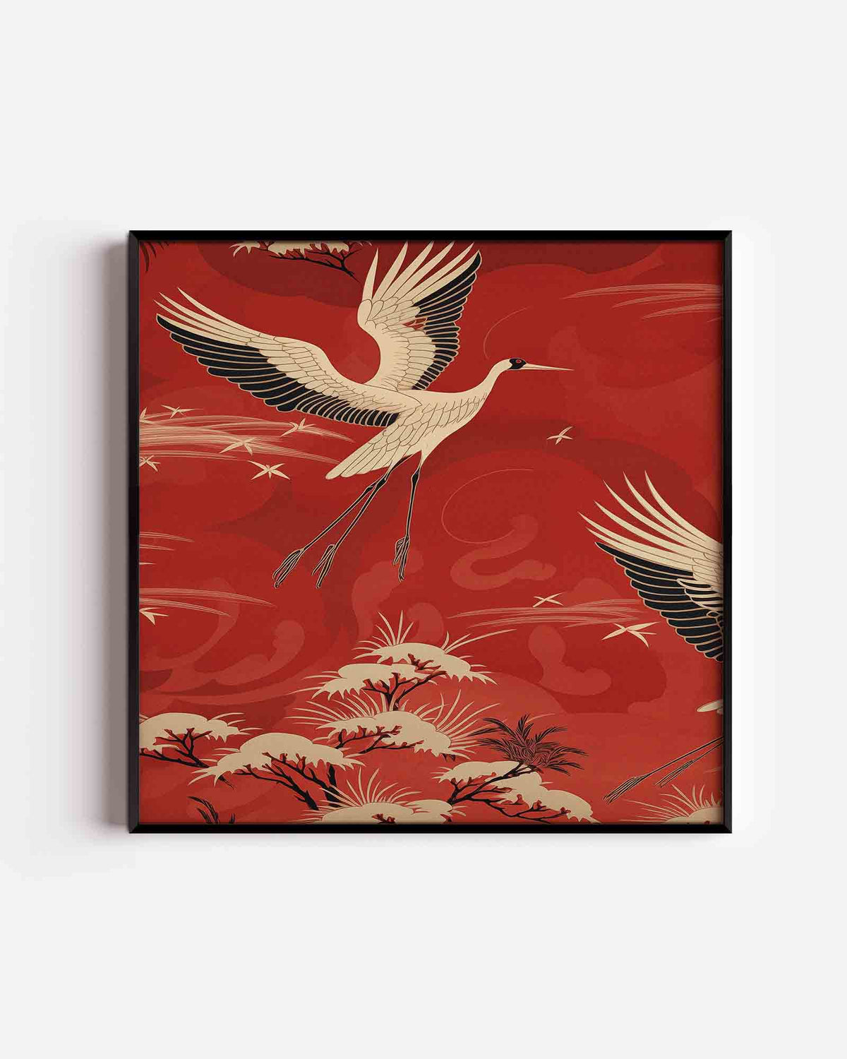 Vliegende kraanvogel – vierkante dierenposter als wanddecoratie