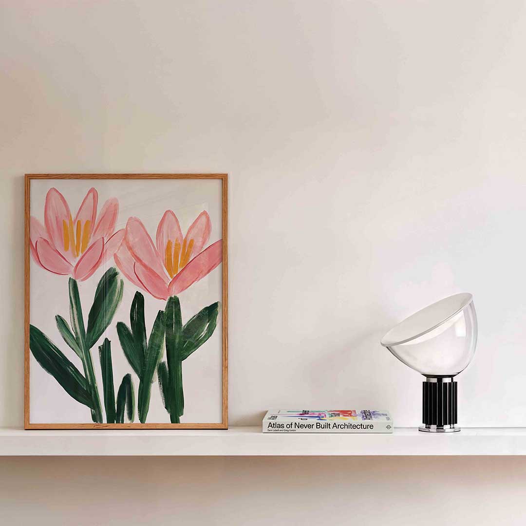 Bloemen in roze en groen – bloemen wandkunst als portret poster