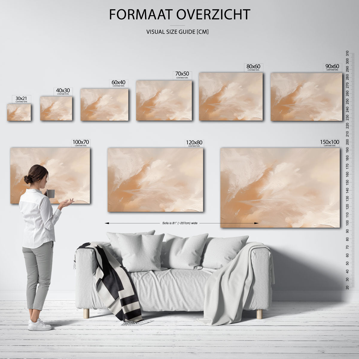 Abstracte beige en witte – liggende muurposter met kleurrijke abstracte vormen