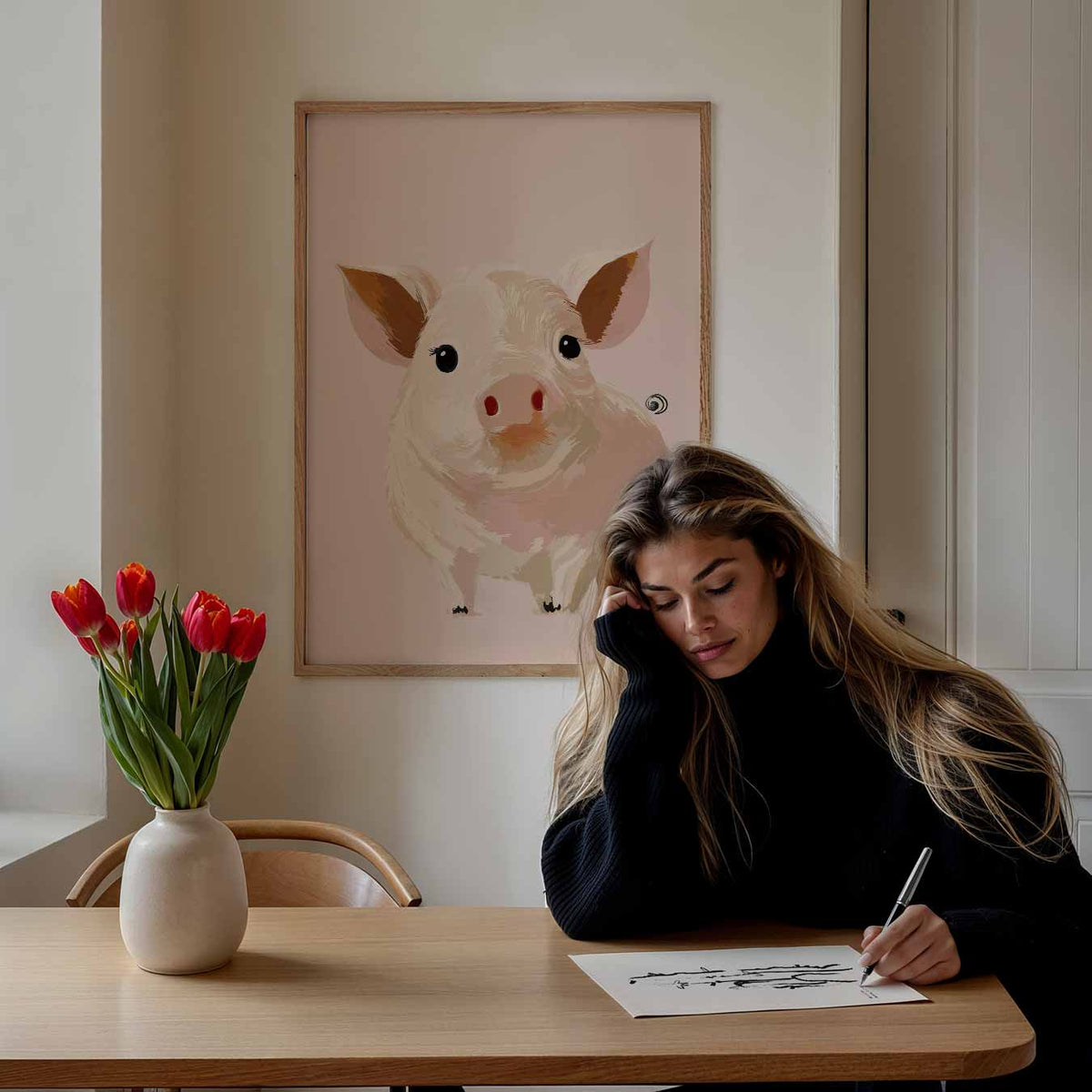 Schattige Varkensposter – staande muurposter voor de kinderkamer