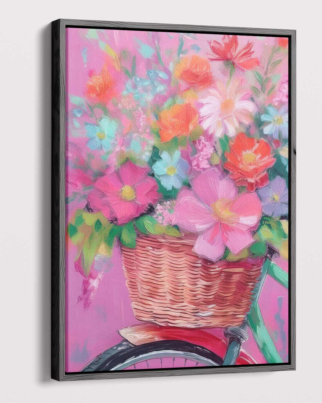Bloemenmandje op Fiets – dibond kunstwerk als wanddecoratie
