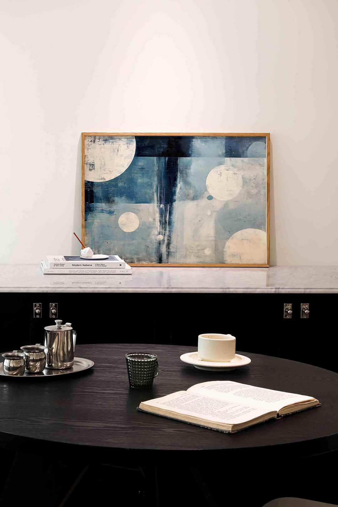 Blauwe cirkels – abstracte poster in liggend formaat