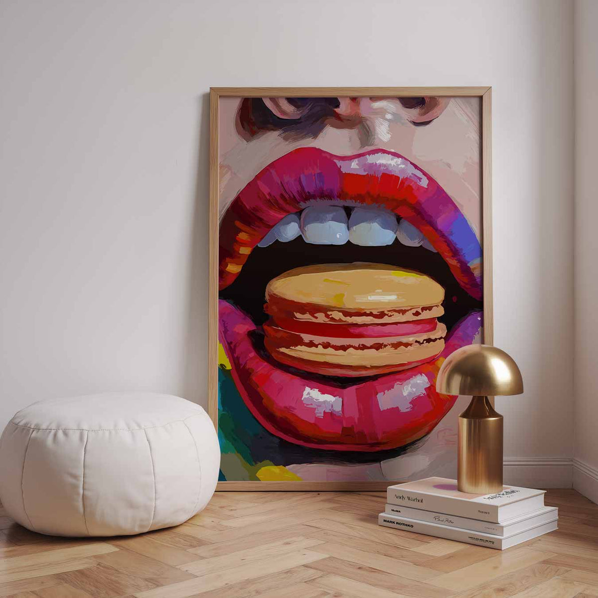 Kleurrijke Lippen Met Macaron – staande zomer wanddecoratie van WallArtistic