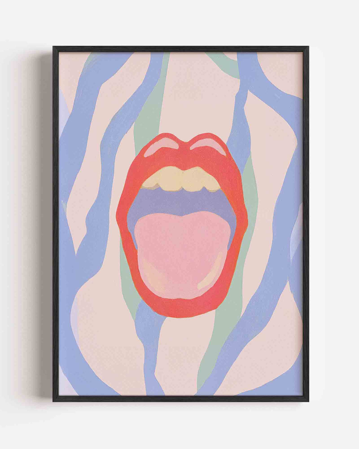 Mond met golvende lijnen – kleurrijke abstracte portret poster als wanddecoratie