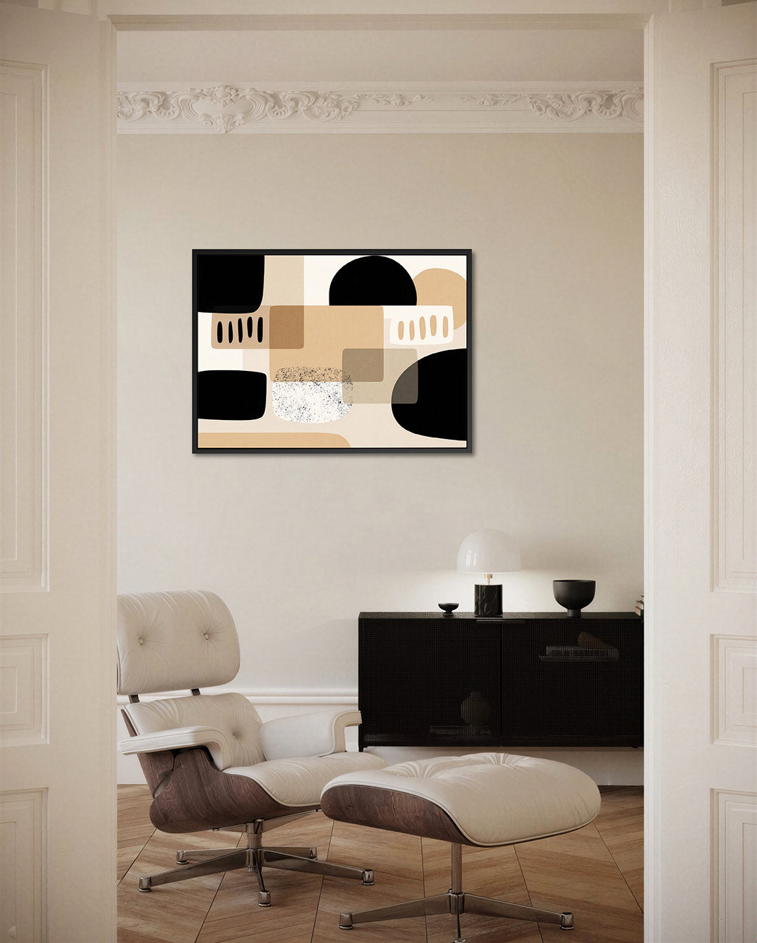 Geometrische vormen compositie – Zwart – liggende wanddecoratie