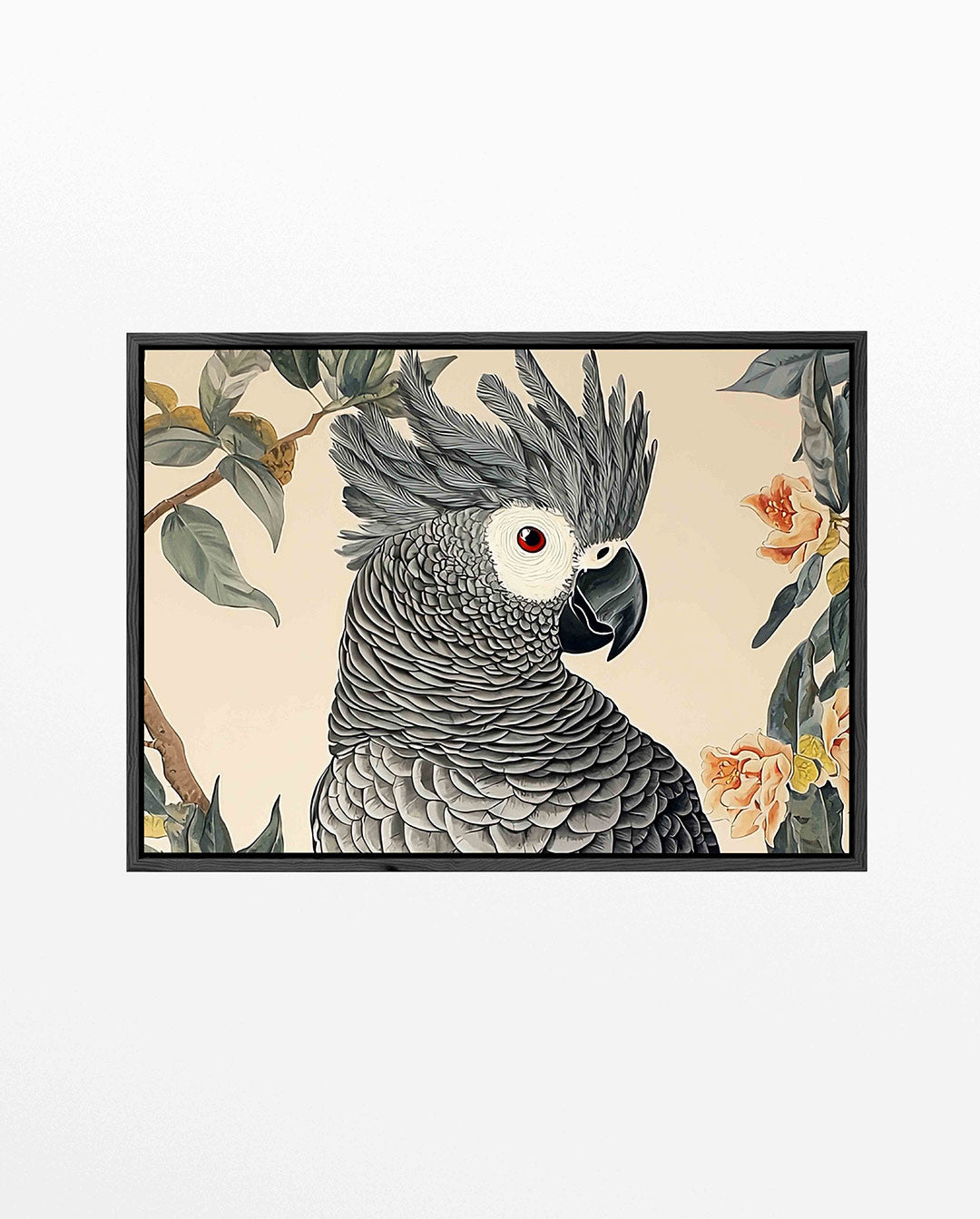 Papegaai en bloemen – liggend dieren kunstwerk