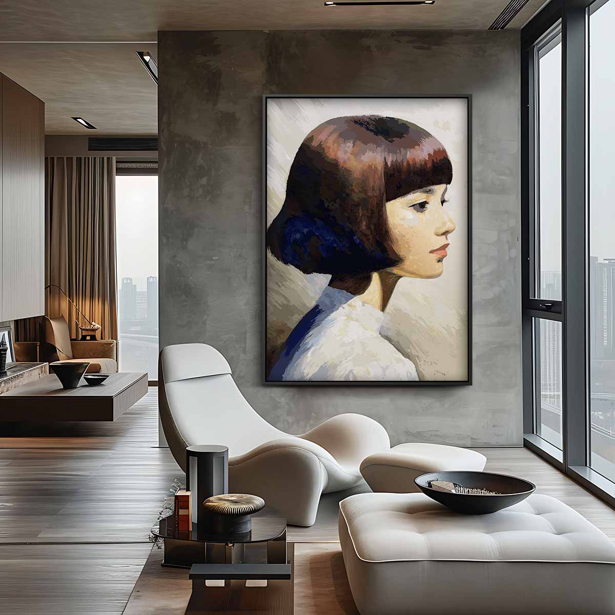 Elegante Zijaanzicht Portret – staand kunstwerk voor modern interieur