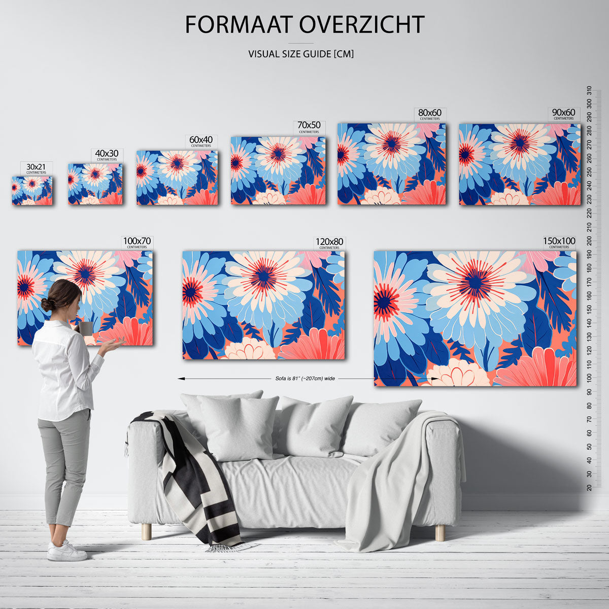 Bloemen en bladeren – liggende muurposter met bloemen