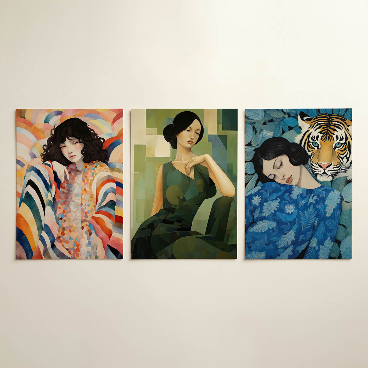 Kleurrijke golven posterset – detailweergave – deze posterset in drie delen toont vloeiende lijnen en