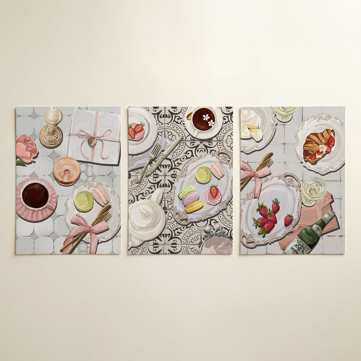 Tafelsfeer driedelige posterset in interieur