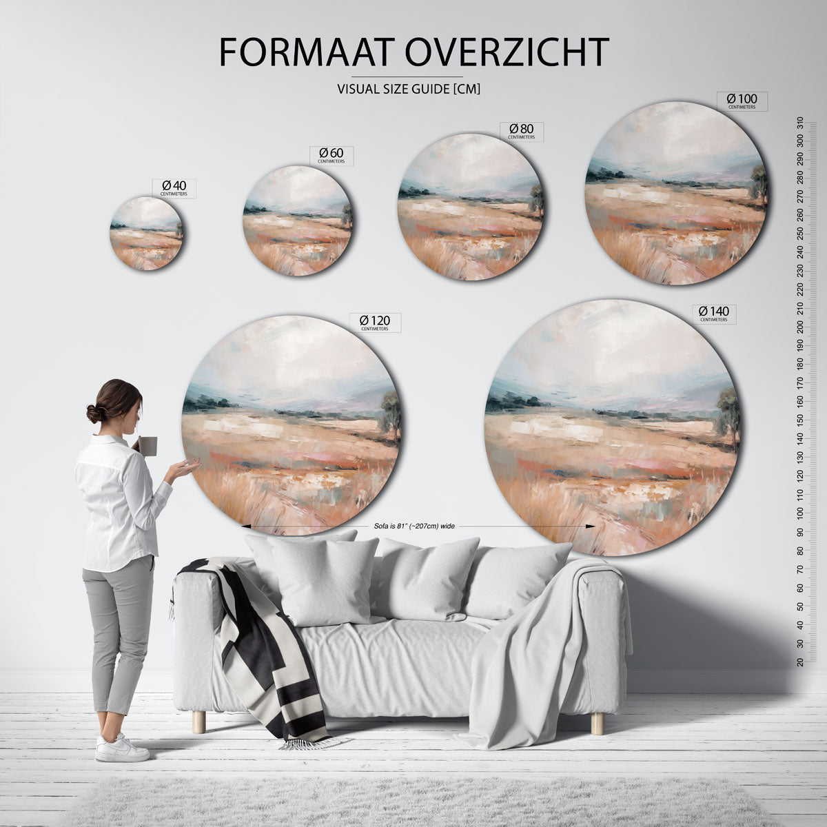 Landschap met zachte tinten – abstracte wandkunst als muurcirkel van WallArtistic