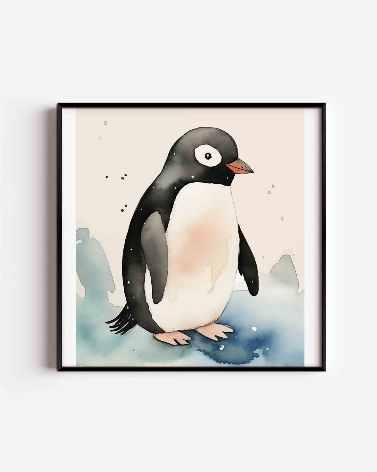 Pinguïn op ijs – vierkante kinderposter als wanddecoratie