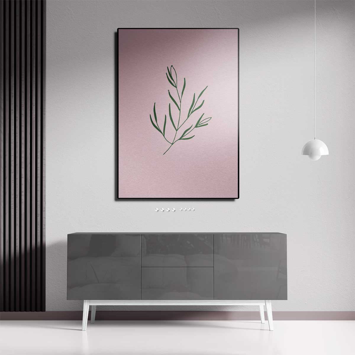 Botanische Simpliciteit op Roze – staande wandkunst voor woonkamer of interieur