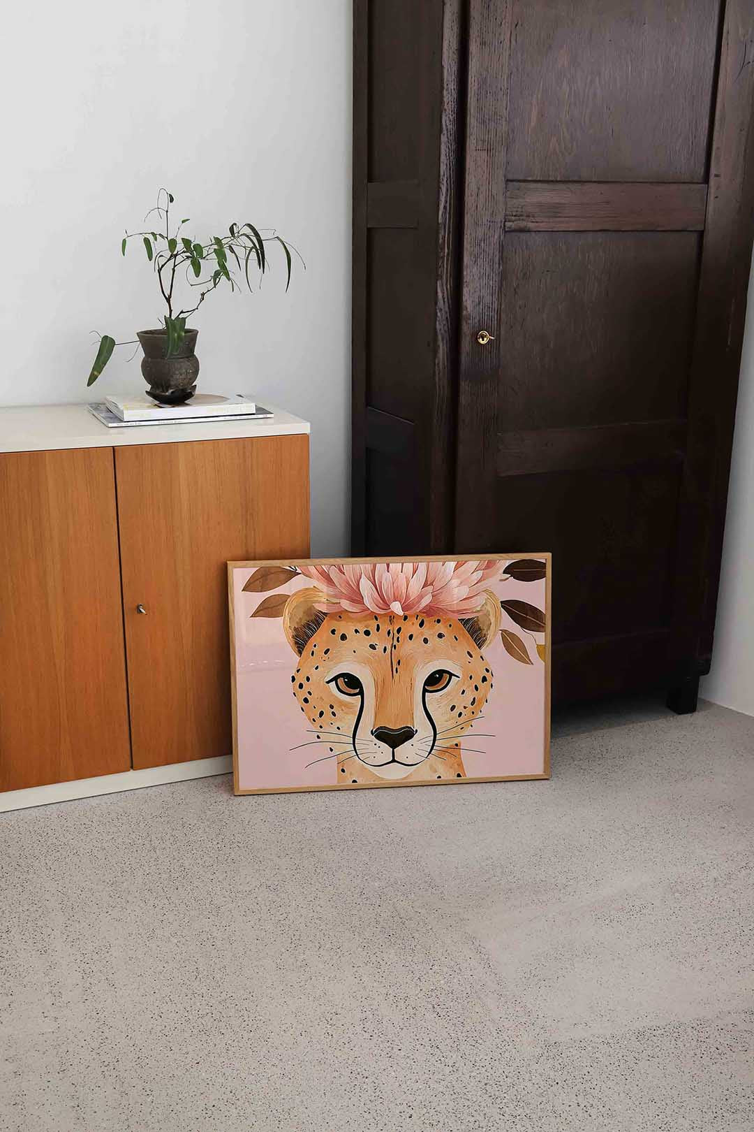 Luipaard met bloemen – dierenillustratie als landscape poster