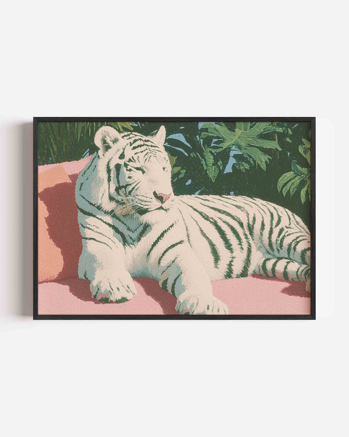 Witte tijger op roze bank – dieren landscape poster als wanddecoratie
