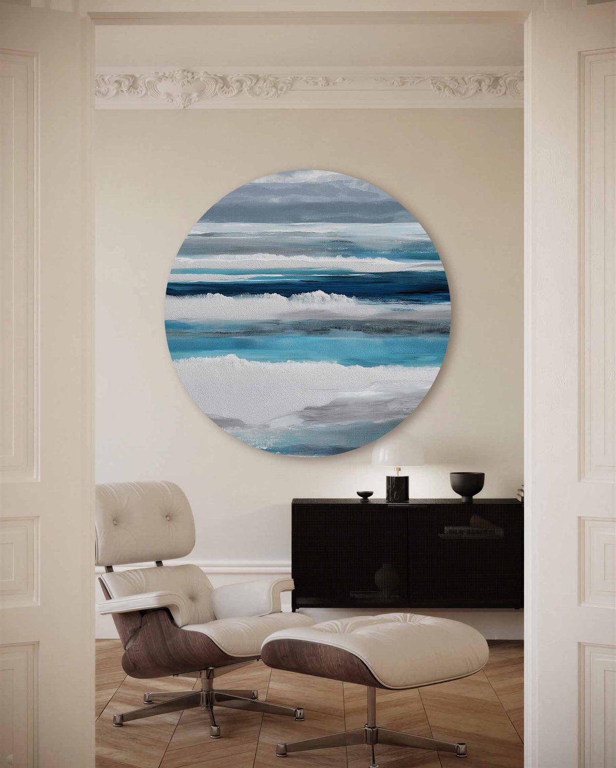 Blauwe zee – portret muurcirkel als ronde muurdecoratie