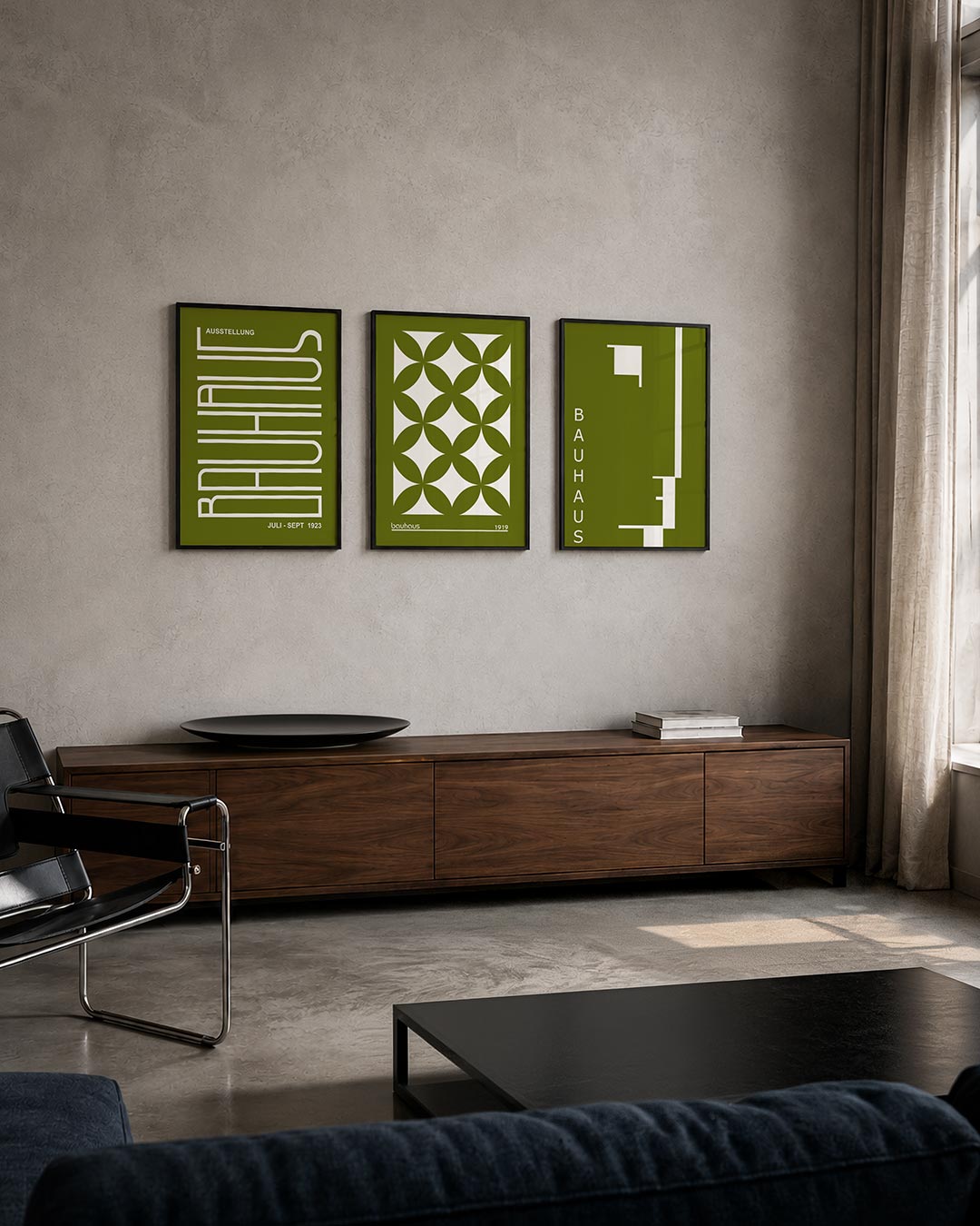 Lijnen en vormen posterset – tweede productweergave – deze posterset in drie delen toont een spel van witte lijnen op een