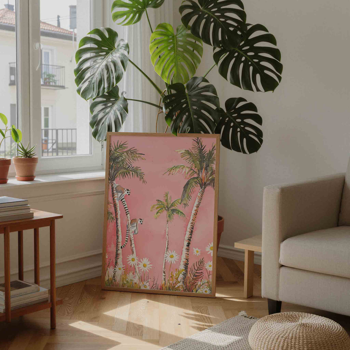Lemuren en palmbomen – moderne illustratie als portret poster