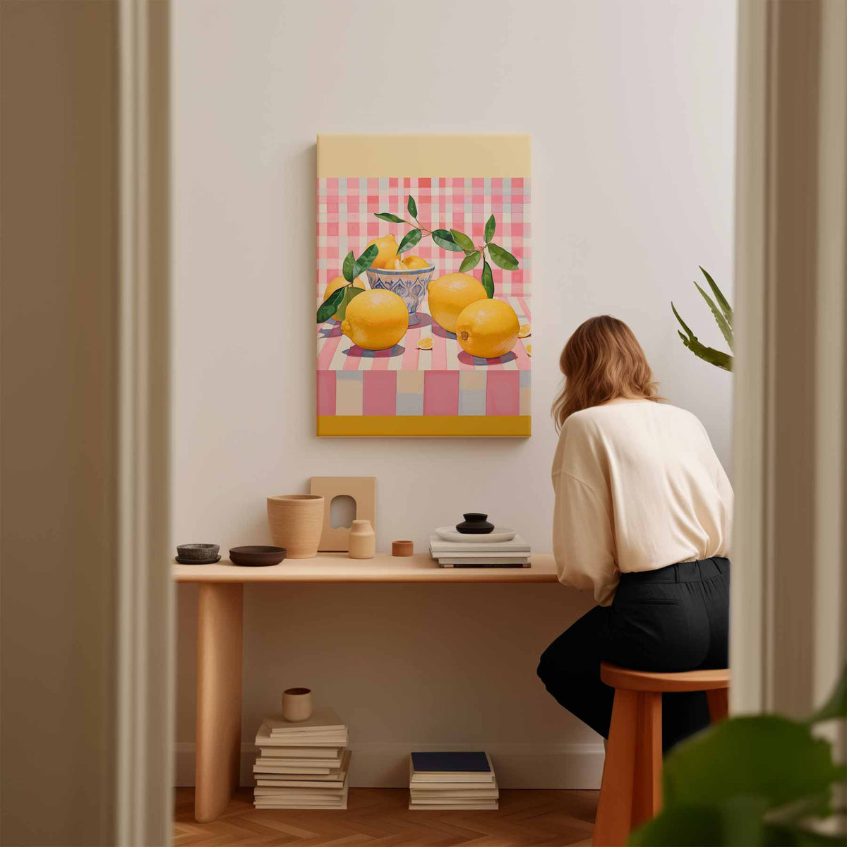 Citroenen in Speelse Strepen – plexiglas kunstwerk als wanddecoratie