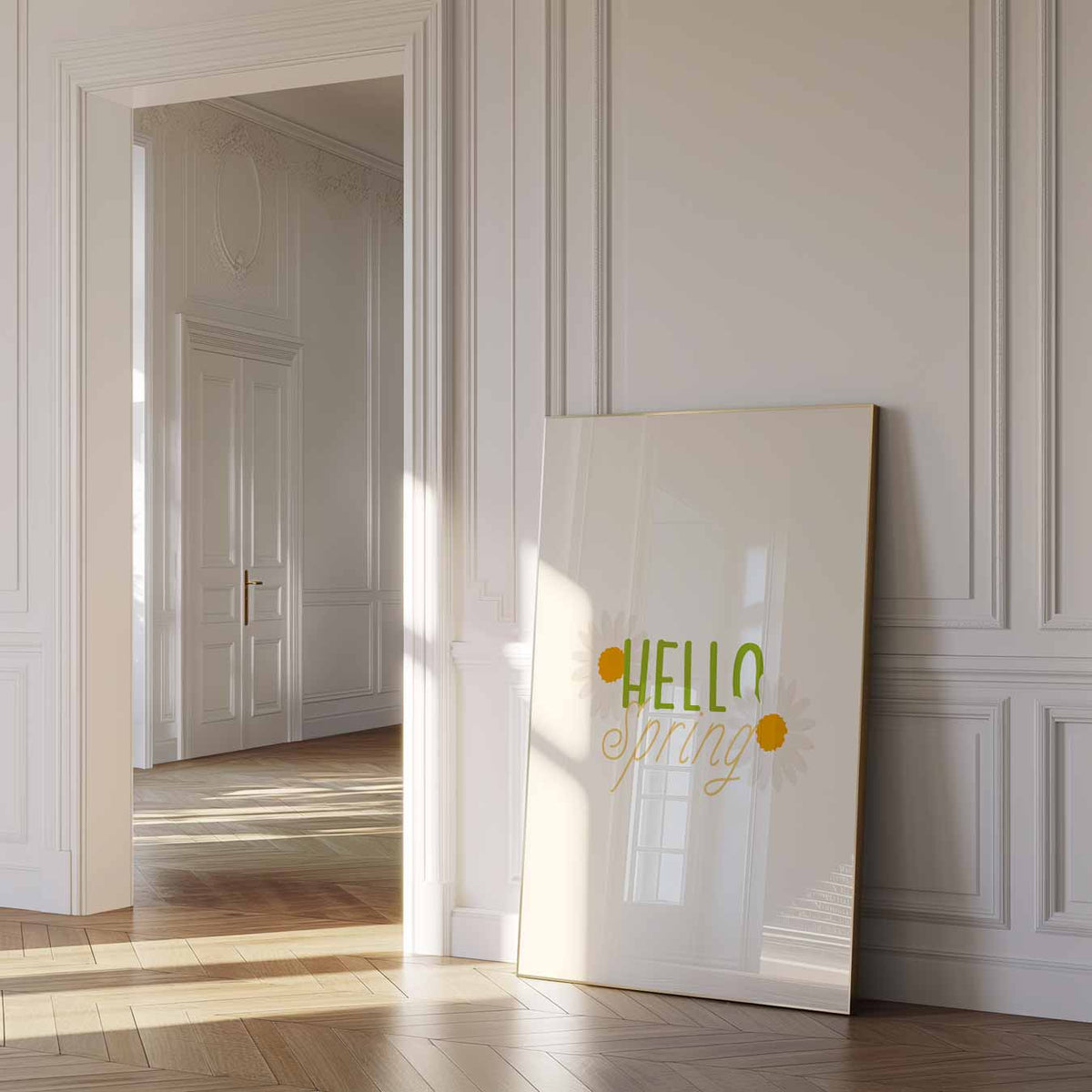 Hallo Lente Bloemenposter – paas poster als vrolijke staande wanddecoratie