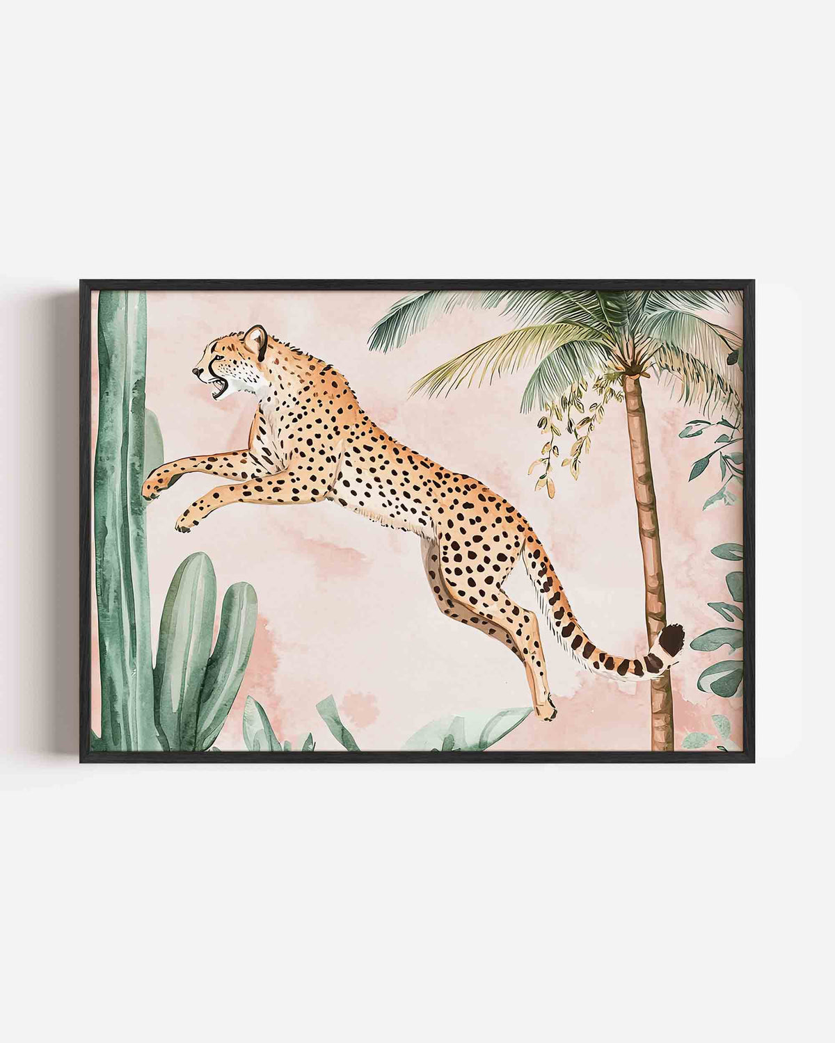 Springende cheetah – dieren landscape poster als wanddecoratie