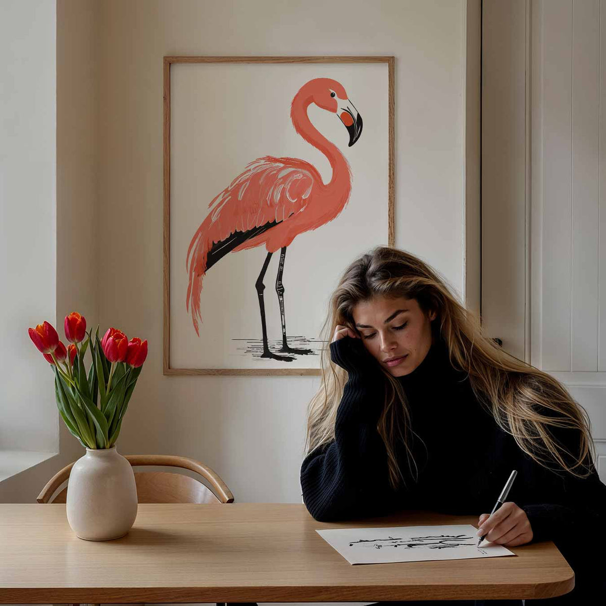 Flamingo Elegantie – staande dieren wanddecoratie van WallArtistic