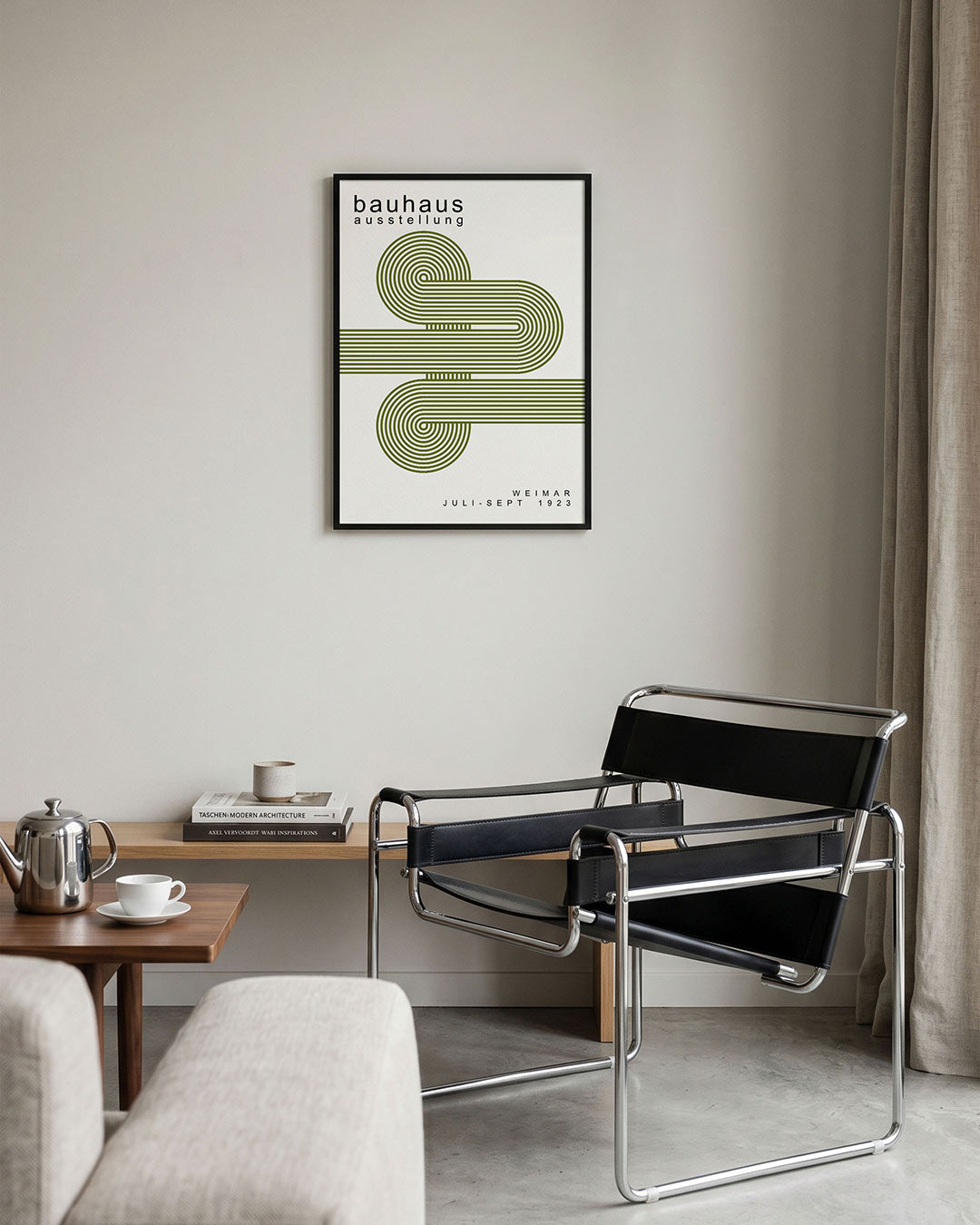 Lijnenspel en cirkel – geometrische Bauhaus poster in staand formaat