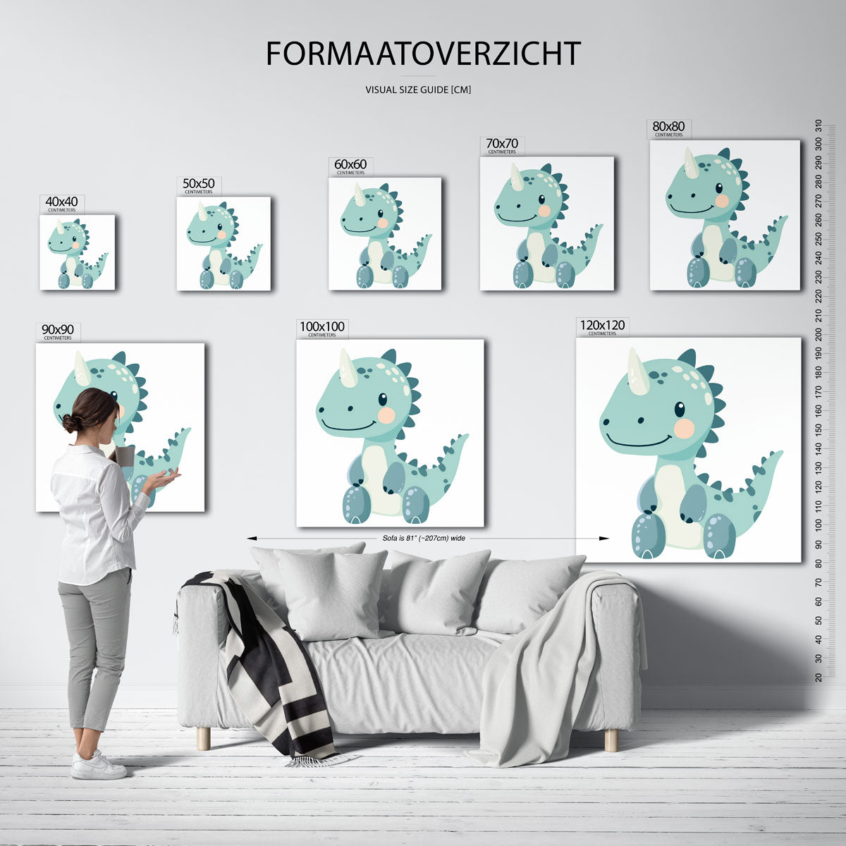 Schattige dinosaurus – vierkante muurposter voor de kinderkamer