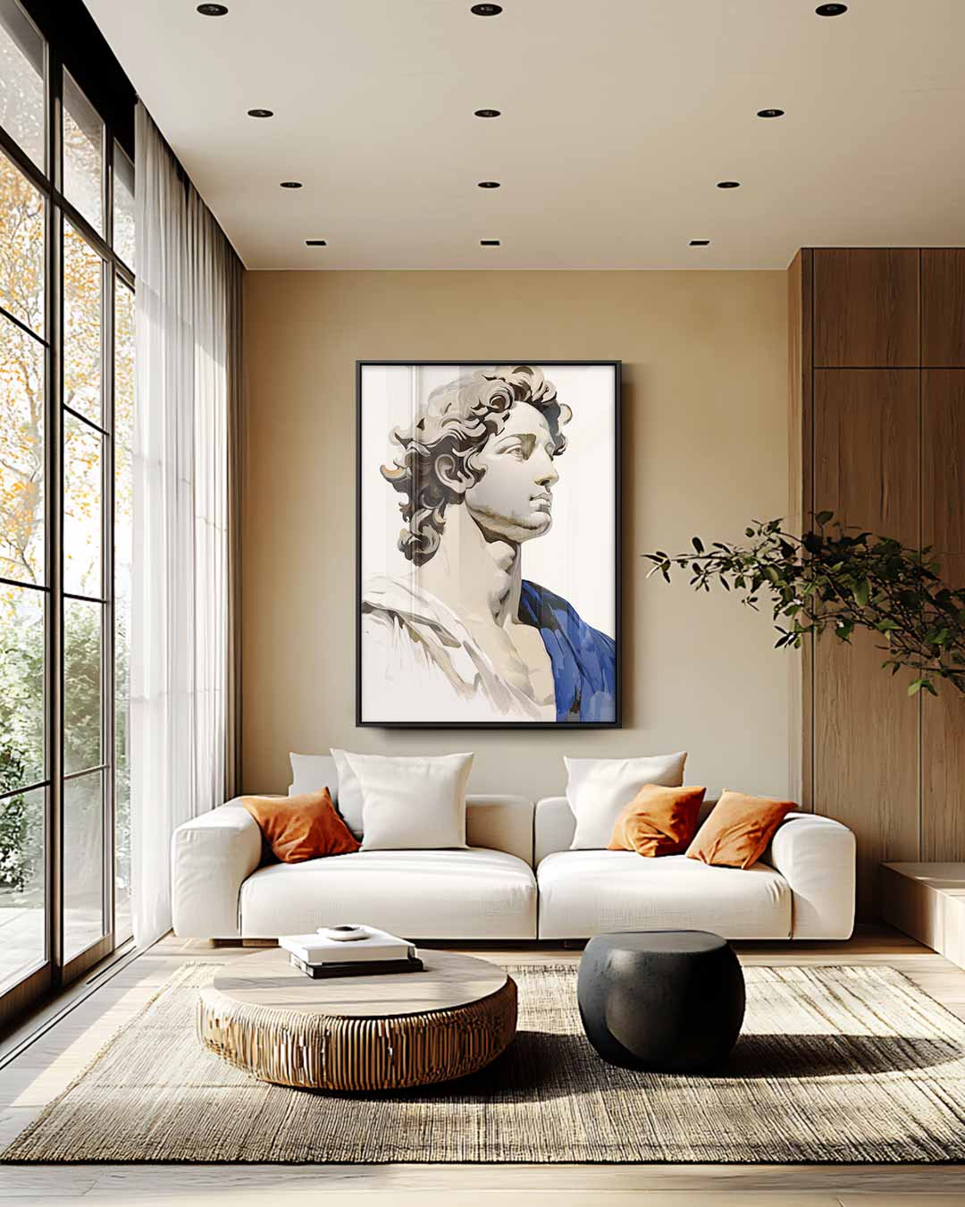 Klassieke Buste in Blauwtinten – staand kunstwerk voor modern interieur