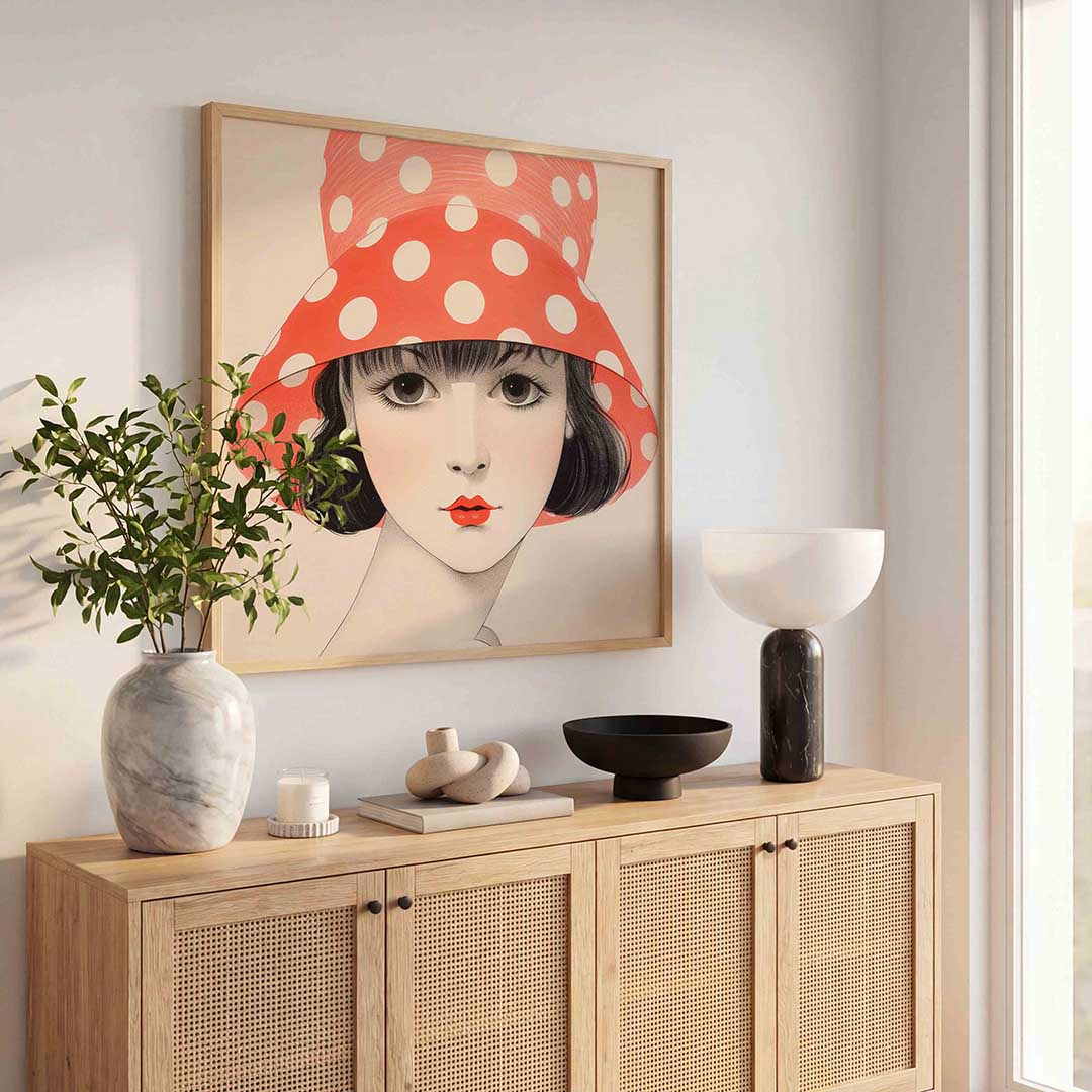Vrouw met hoed – illustratie poster in vierkant formaat