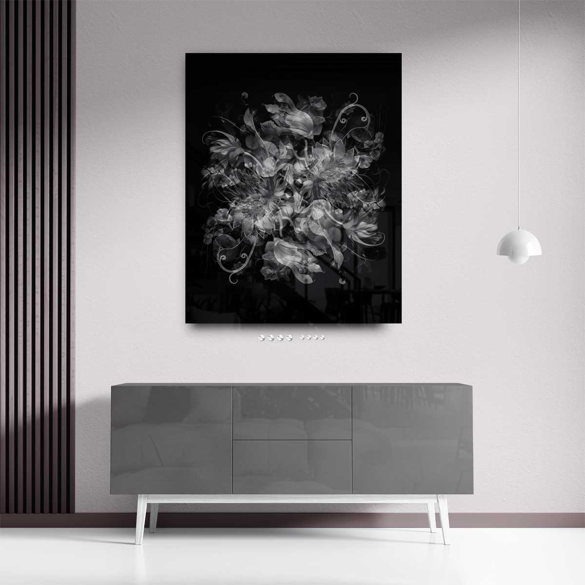 Mystieke Bloemenfantasie – plexiglas kunstwerk als wanddecoratie