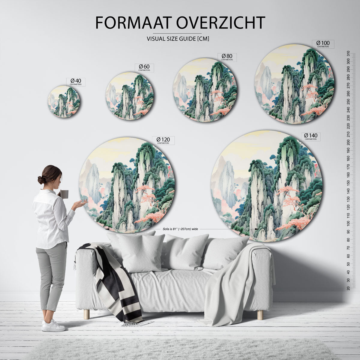 Berglandschap met bomen – abstracte wandkunst met textuur als muurcirkel