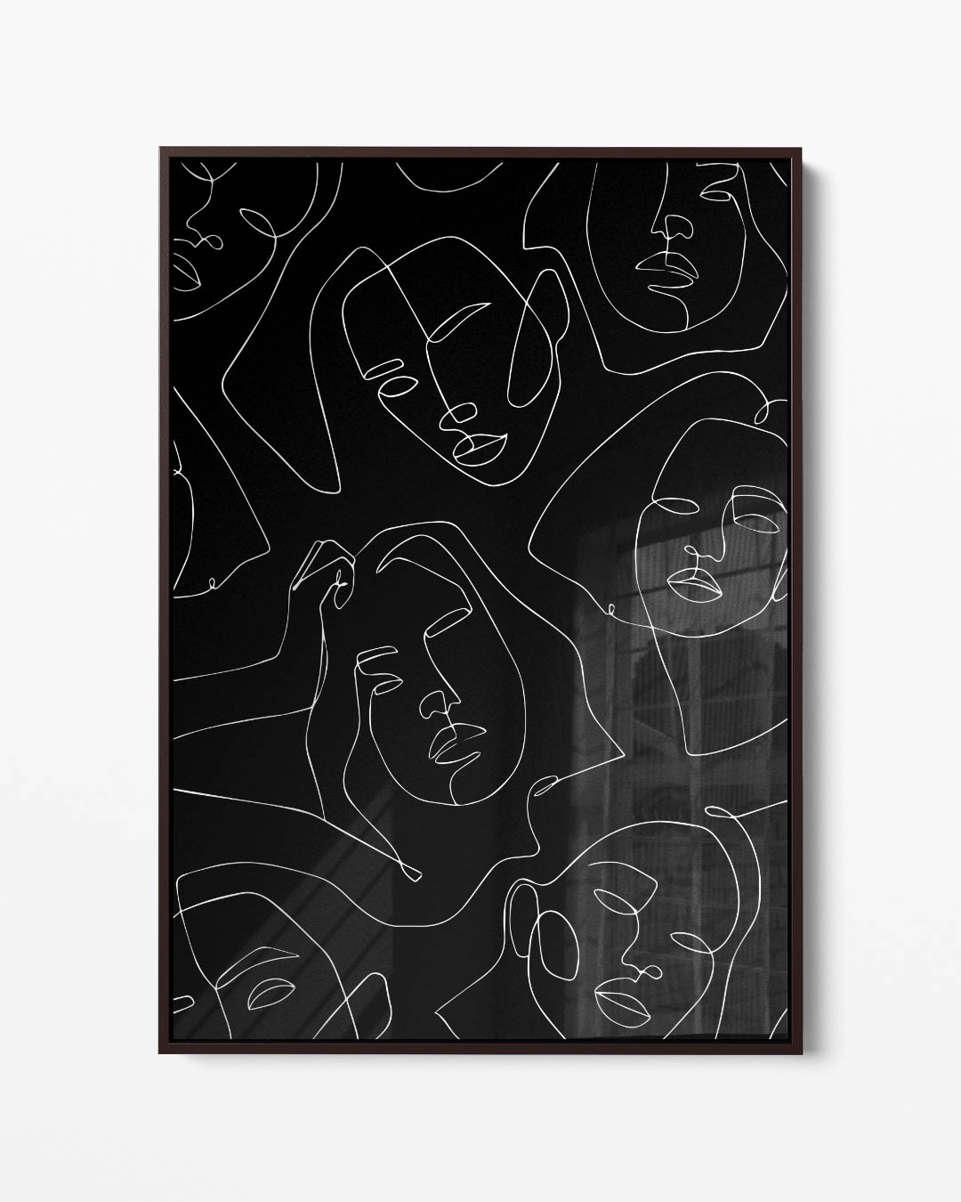 Lijngezichten op zwart – portret kunstwerk als wanddecoratie