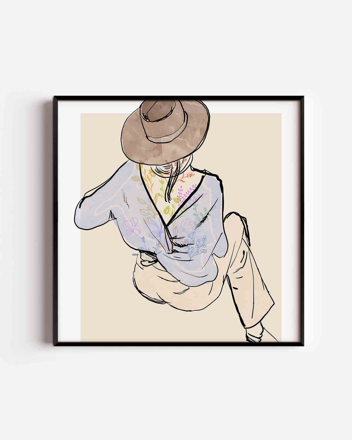 Vrouw met hoed – vierkante poster met kleur en vormen als wanddecoratie