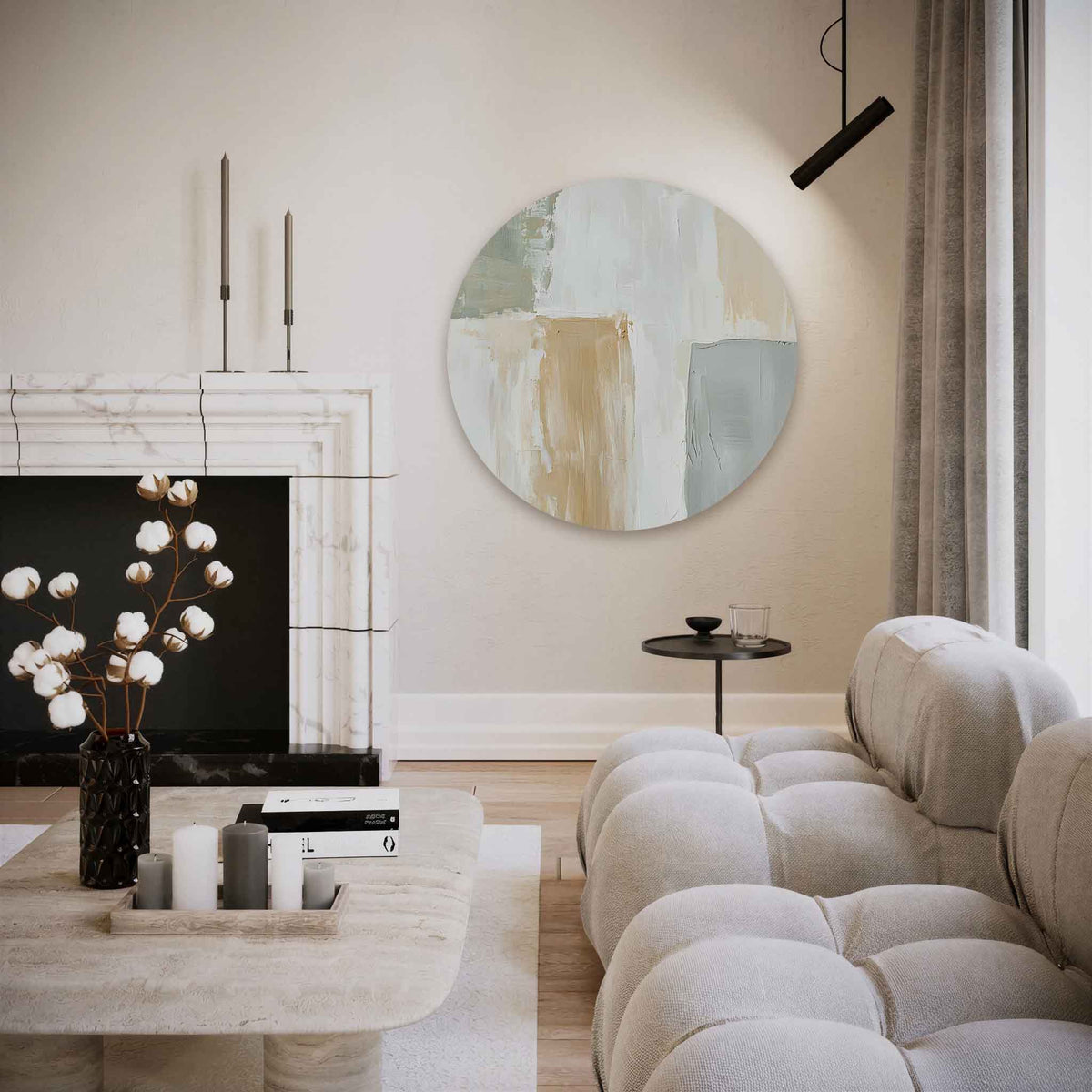 Abstracte beige – abstracte muurcirkel als ronde wanddecoratie