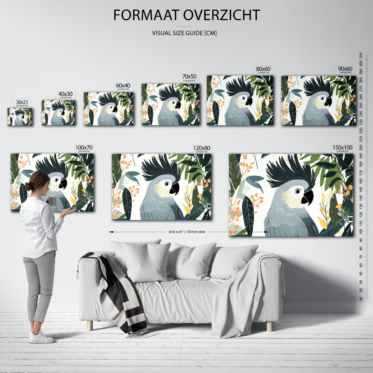 Papegaai en bladeren – liggende muurposter met dierenthema