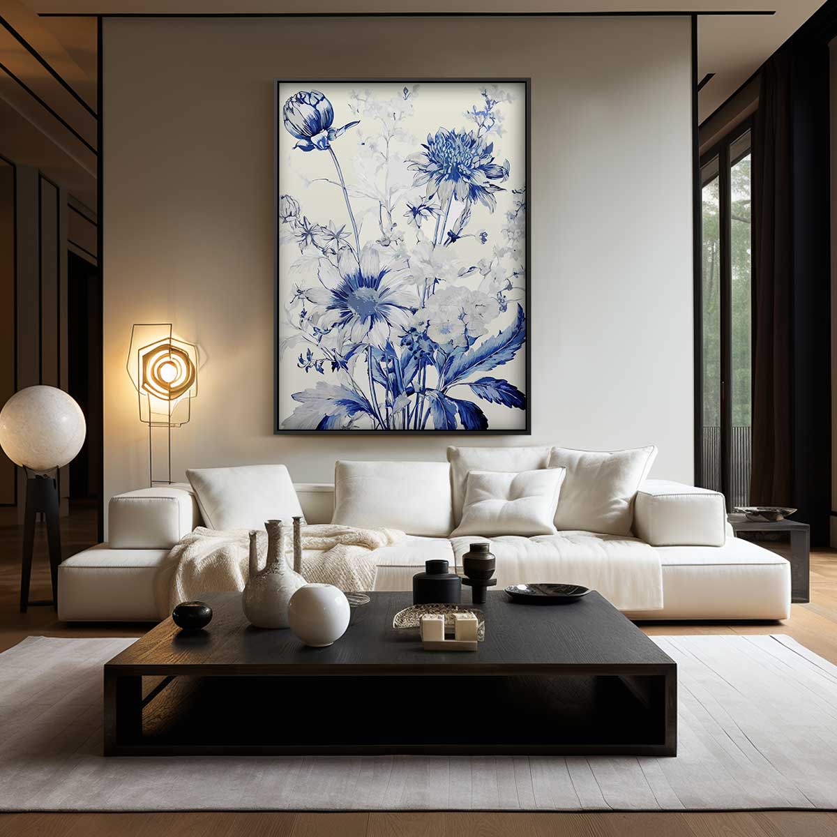 Bloemboeket in Blauw Kunstafdruk – dibond wanddecoratie in staand formaat