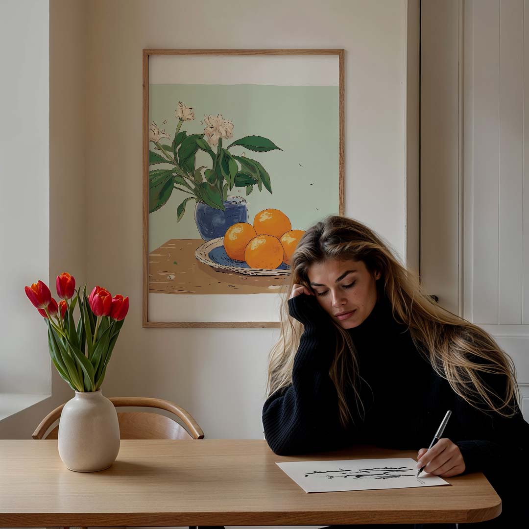 Verfrissende Citrus Stilleven – culinaire wandkunst als portret poster