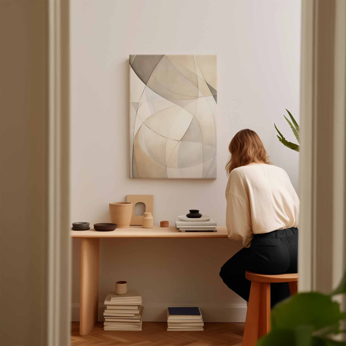 Zachte Abstracte Lijnen – modern portret kunstwerk van WallArtistic