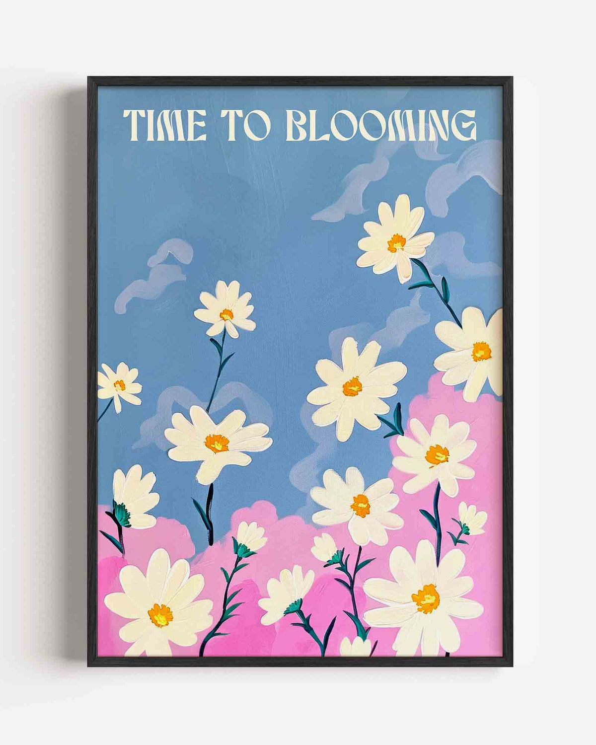 Bloemen en wolken – kleurrijke illustratie portret poster als wanddecoratie