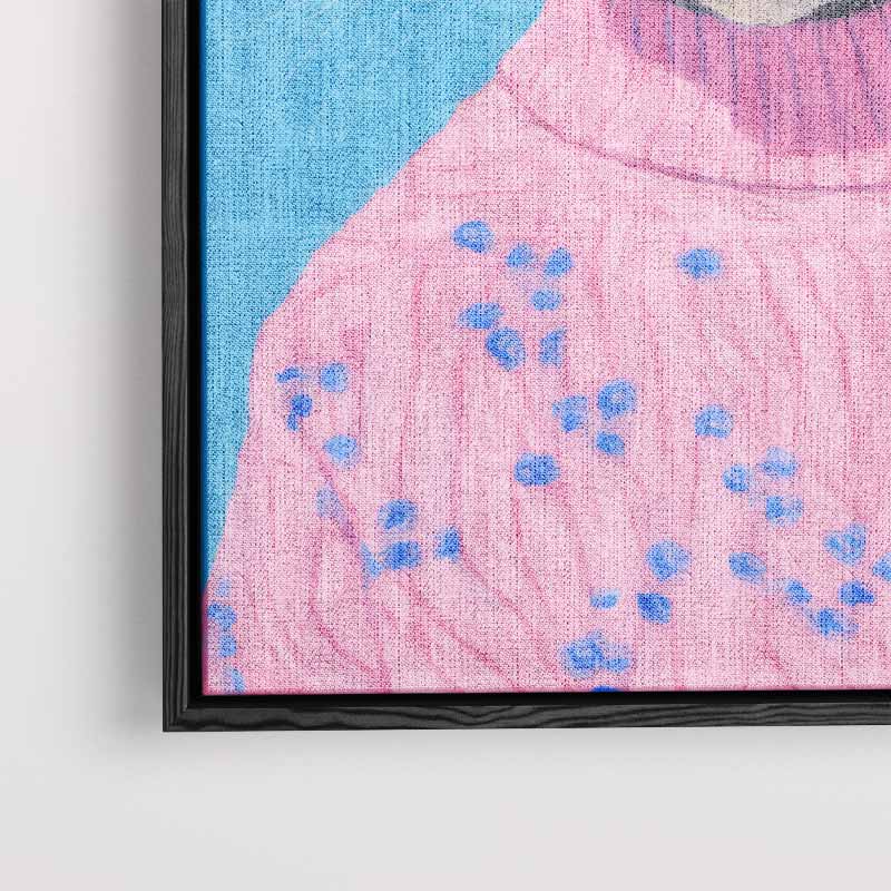 Kat in Roze Trui Portret – modern portret kunstwerk van WallArtistic