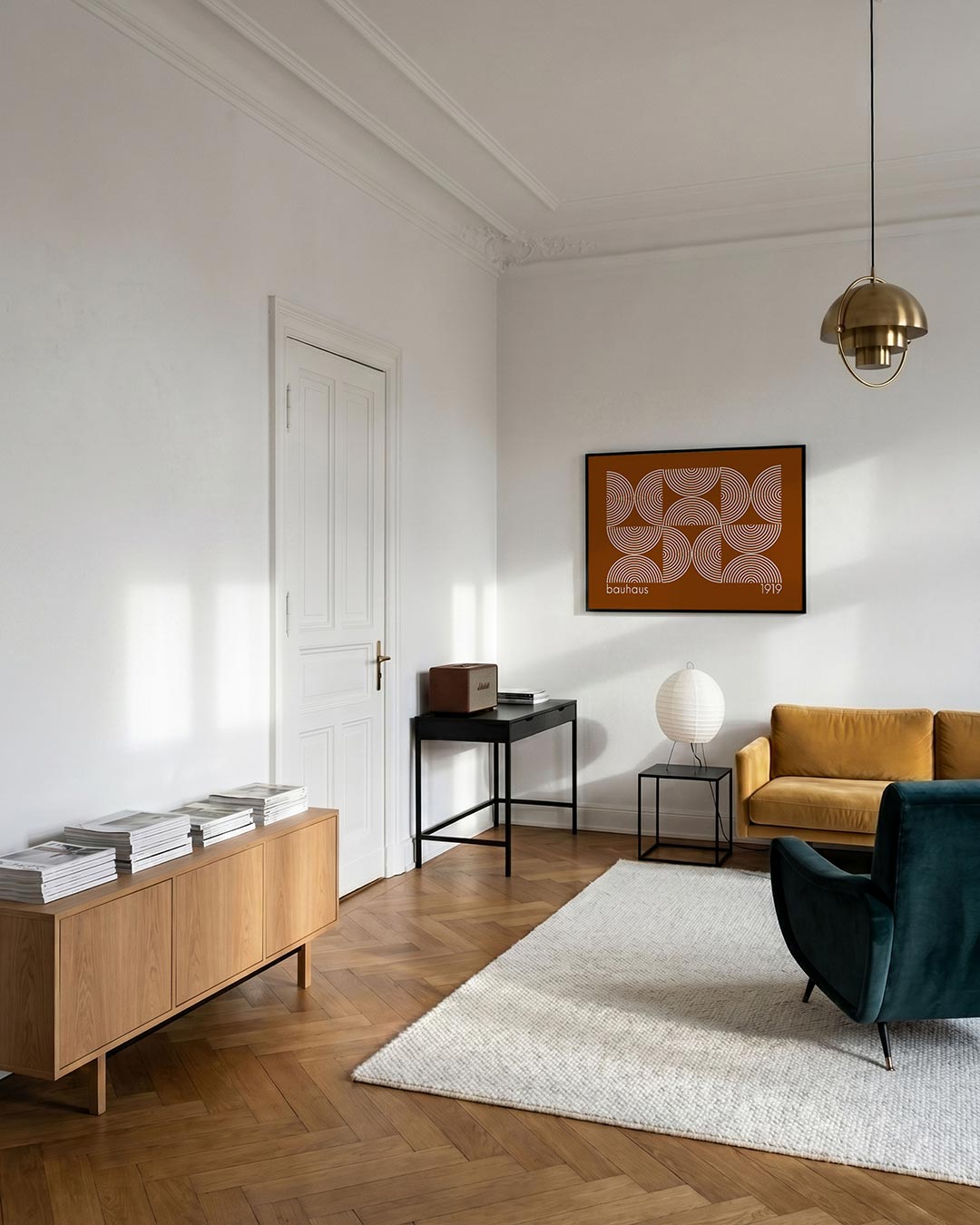 Cirkelritme en lijnen – geometrische poster in Bauhaus-stijl van WallArtistic