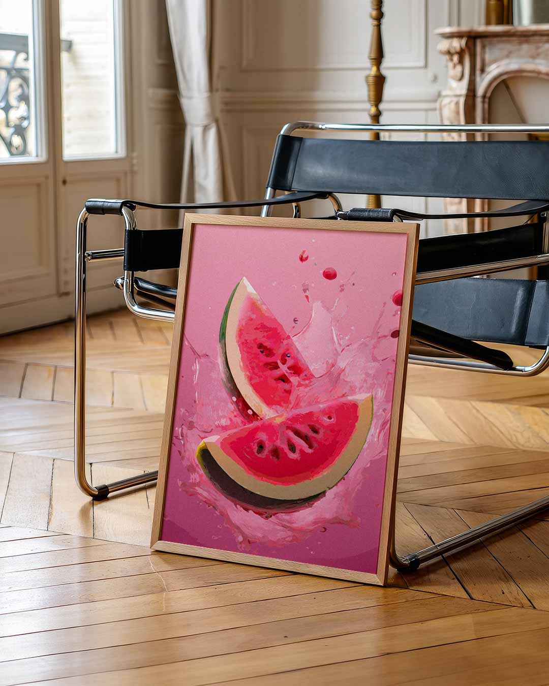Spetterende Watermeloen Kunstposter – staande muurposter met zomerse uitstraling