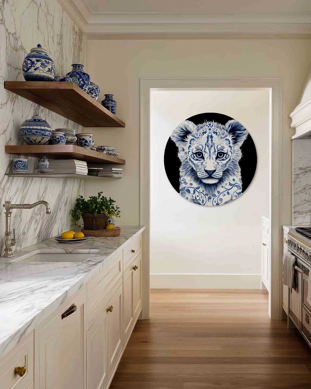 Leeuwenwelp – kleurrijke Pop Art muurcirkel voor aan de muur