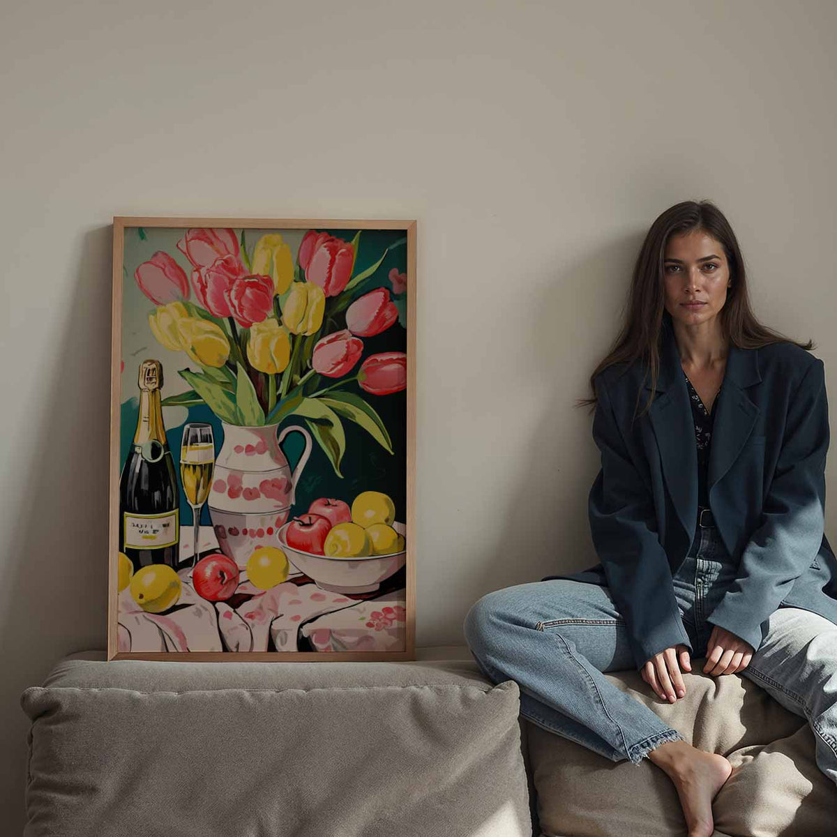 Bloemen en Bubbels – staande keuken wanddecoratie van WallArtistic