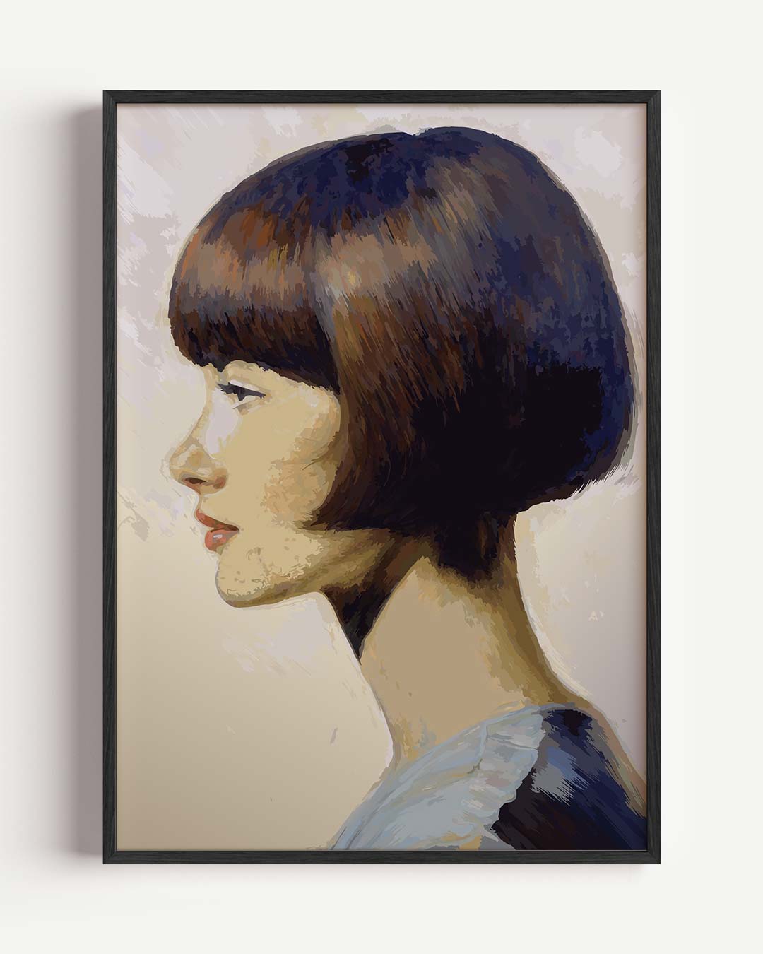 Vrouwelijke Elegantie in Profiel – Popart en Streetart portret poster als wanddecoratie