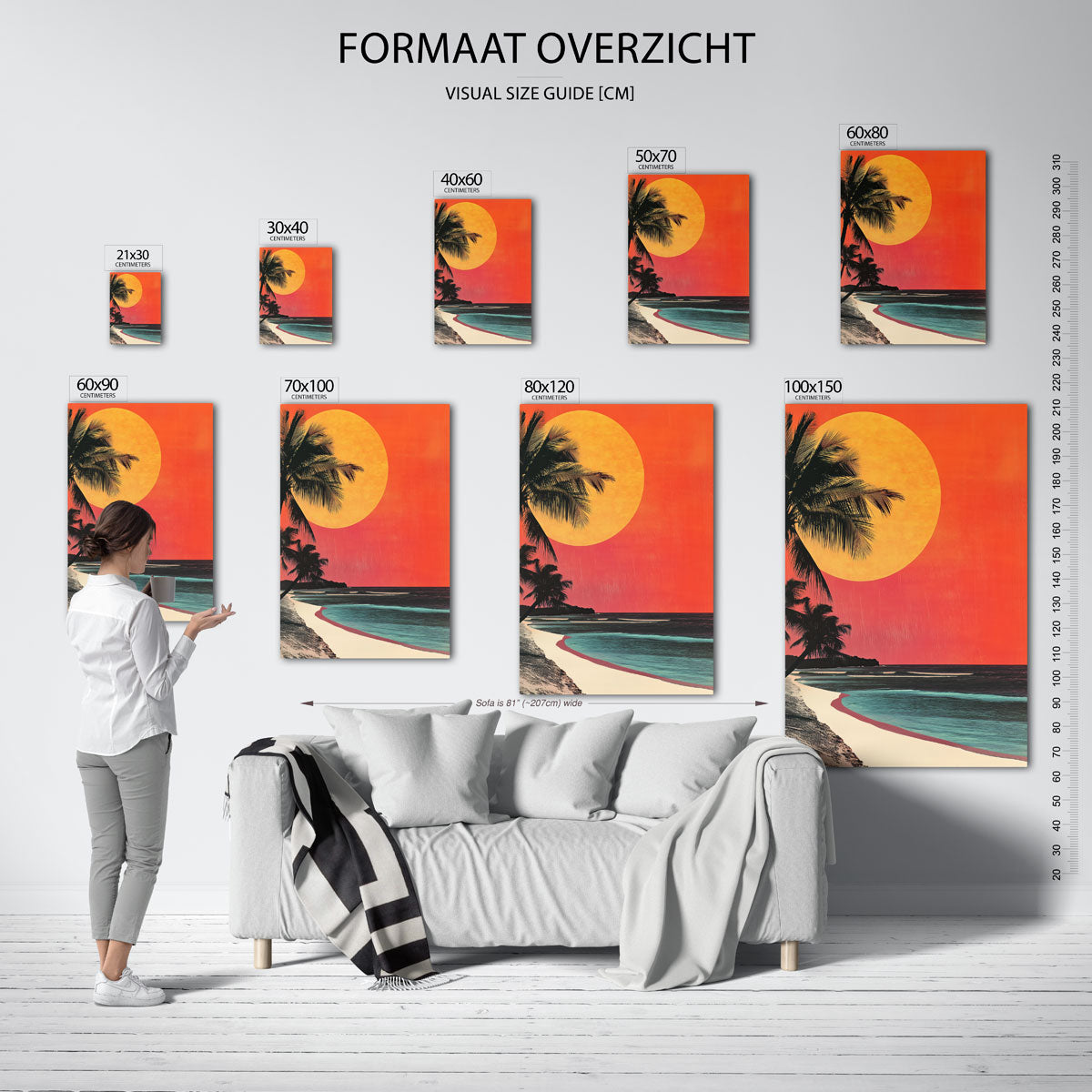 Palmboom en zonsondergang – staande muurposter met surrealistische uitstraling