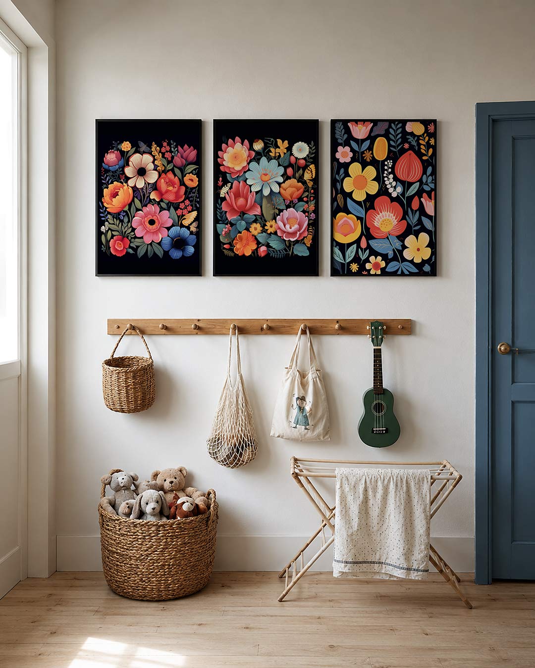 Bloemrijke vormen posterset – detailweergave – deze posterset toont een levendig spel van kleurrijke