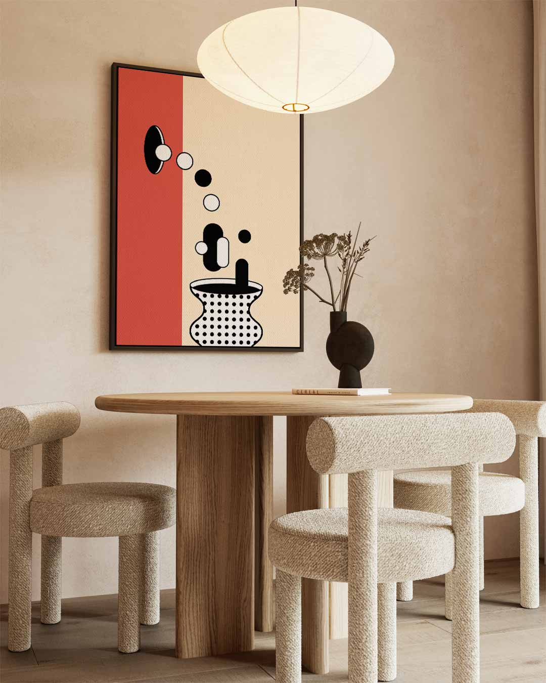 Geometrische Vaas in Stippen – kunstwerk met zwarte baklijst